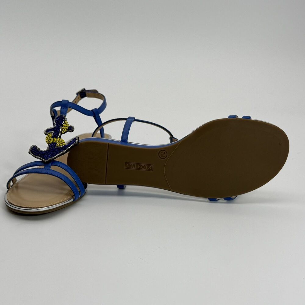 Talbots Beaded Anchor Flat Ankle Strap Sandals Nautical Tropical Sz 7 New in Box - Picture 4 of 7